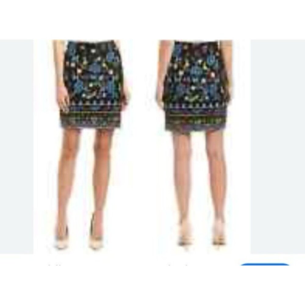 J. McLaughlin Skirt 4 Multicolor Embroidered Colorful Straight Washable Summer